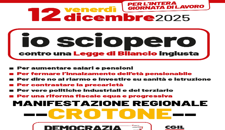 Sciopero Generale della Cgil a Crotone: Manifestazione Regionale il 12 Dicembre