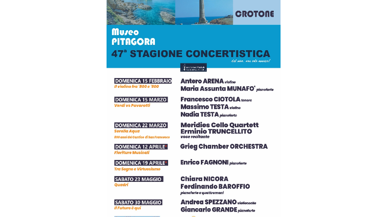 Al via la 47ª Stagione Concertistica dell’Associazione Musicale Maurizio Quintieri al Museo Pitagora di Crotone