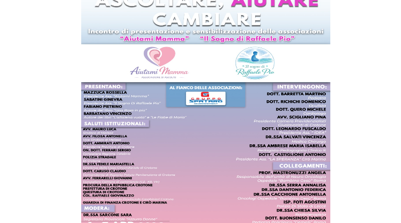 Solidarietà per l’infanzia a Torre Melissa: il 16 Aprile un evento per conoscere “Aiutami Mamma” e “Il Sogno di Raffaele Pio”