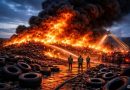Inferno di gomma nell’area ex SIR di Lamezia: aria sotto lente e polemiche sulla sicurezza