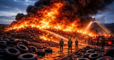 Inferno di gomma nell’area ex SIR di Lamezia: aria sotto lente e polemiche sulla sicurezza