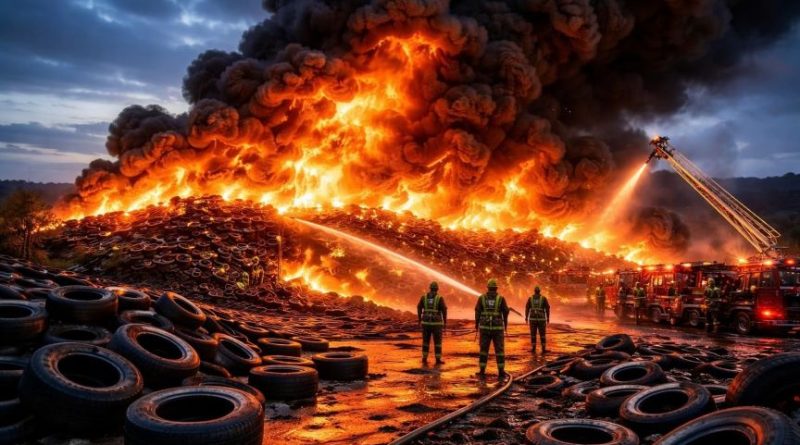 Inferno di gomma nell’area ex SIR di Lamezia: aria sotto lente e polemiche sulla sicurezza