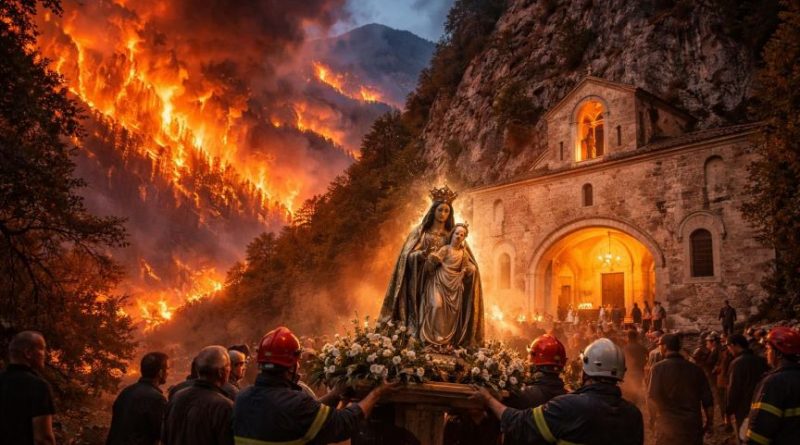Inferno sul Monte Vingiolo: fiamme a ridosso del Santuario della Madonna della Grotta, salvata l’effigie sacra