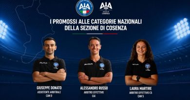 AIA Cosenza, tre fischietti volano ai ruoli nazionali: promossi Russo, Donato e Martire