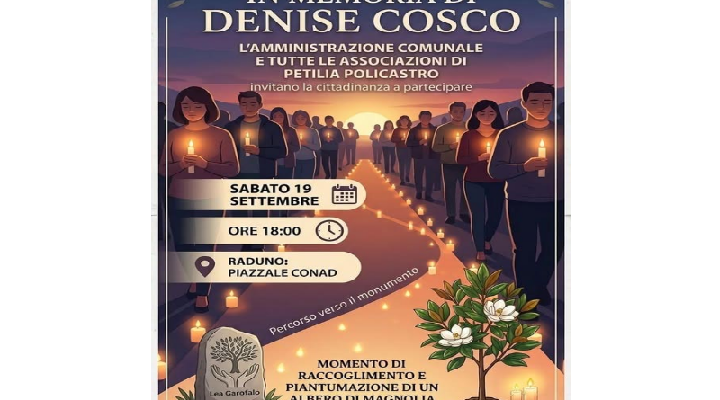 Petilia Policastro si illumina per Denise Cosco: sabato una fiaccolata nel segno della memoria e dell’impegno