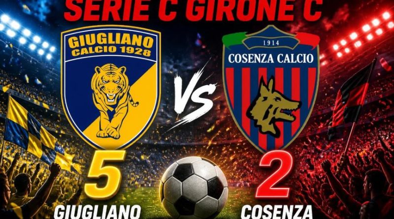 Giugliano-Cosenza 5-2: disastro rossoblù al “De Cristofaro”, il Giugliano vola